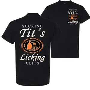 Sucking T and Licking C Funny Tito Drinking Humor Party T-Shirt Tito Logo Party Vibes 2 Side Print Graphic Tee Unisex 100% Cotton Casual Short Sleeve Crew Neck Soft Fabric Top for Men Women