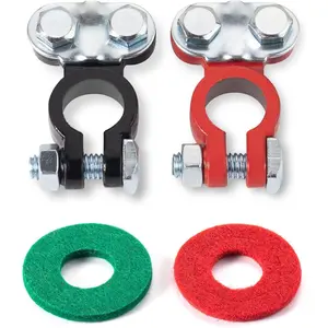 Battery Terminals Color Coded Set Top Post Connectors Clamps with Matching Anti Corrosion Felt Fiber Washers for Car Truck Boat Yacht RV Camper 1 Pair