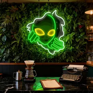 Green Alien Neon Signs, USB Powered Dimmable LED Lights, Adaptable Bar, Nightclub, Specialty Restaurant, Cafe, Video City, Role Play tabletop games, Party, Game Room, Video Room, Cyberpunk, Christmas for Teens, Thanksgiving, New Year's Gifts