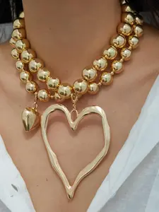 Boho Heart Shaped Beaded Necklace, Chunky Necklace, Elegant Necklace, Gifts for Girlfriend, Fashion Jewelry Accessories for Party, Daily Clothing Decor#Fashionweek#Fallfreshness