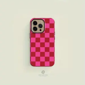 Pink And Red Checkered Durable Case for Iphone| Compatible with Iphone 16 15 14 13 Pro Max