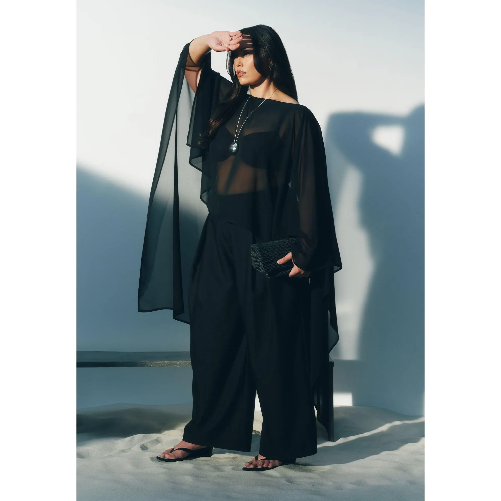 ELOQUII Women's Plus Size Sheer Dramatic Chiffon Cape