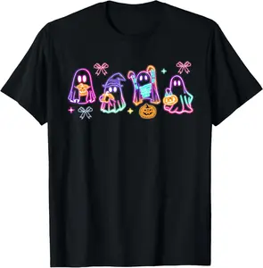 Spooky Season Ghost Neon Coquette Halloween Boujee Boo-Jee Summer Casual Shortsleeve Cotton T-Shirt