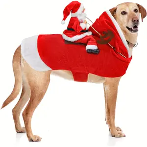 Santa Claus Riding Dog Costume - Festive Red Plush Outfit with Adjustable Hook-and-Loop Fastener Hat Included for Small to Large Dogs&Cats dog clothes