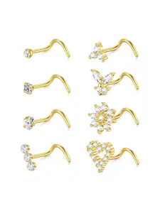 Rhinestone Decorated Nose Studs, Flower & Heart & Hollow Out Design Nose Ring for Women & Men, Nose Piercing Jewelry, Body Jewelry, Fashion Jewelry for Party, Daily Clothing Decor, Trendy All-match & Exquisite Jewelry for Birthday Gift