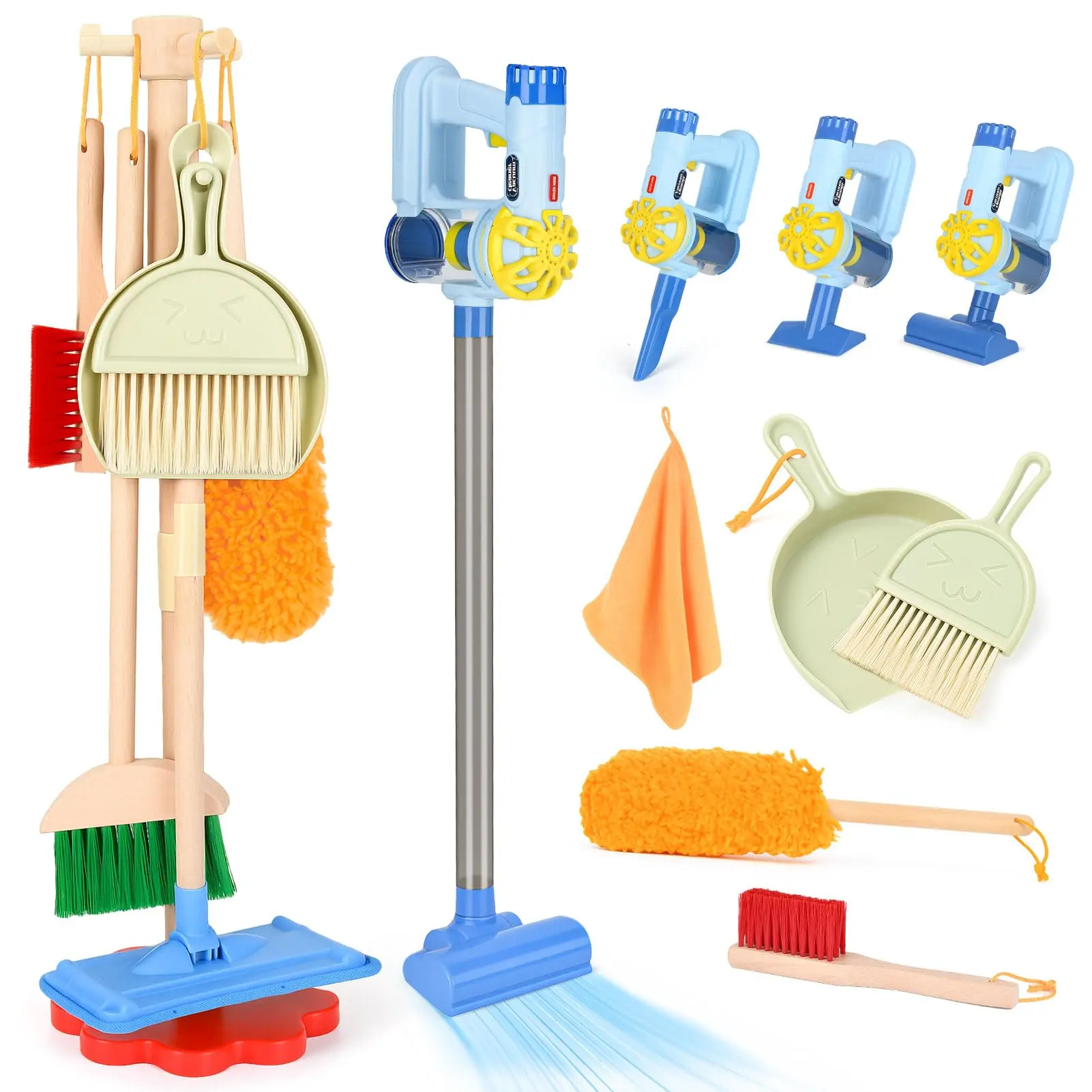 DREAMON Realistic Wooden Toddler Cleaning Set, Kids Cleaning Toy Set with 3-in-1 Vacuum for Toddlers Girls Boys Age 3-6 Role-Playing Educational Gift