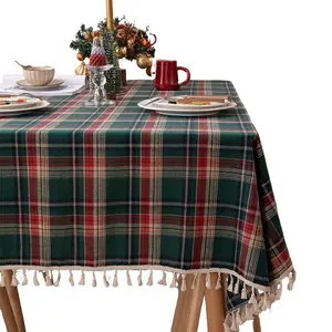 Christmas Tablecloth Plaid Rectangle, Durable Polyester Fabric, Wrinkle Resistant, Perfect for Holidays & Gatherings