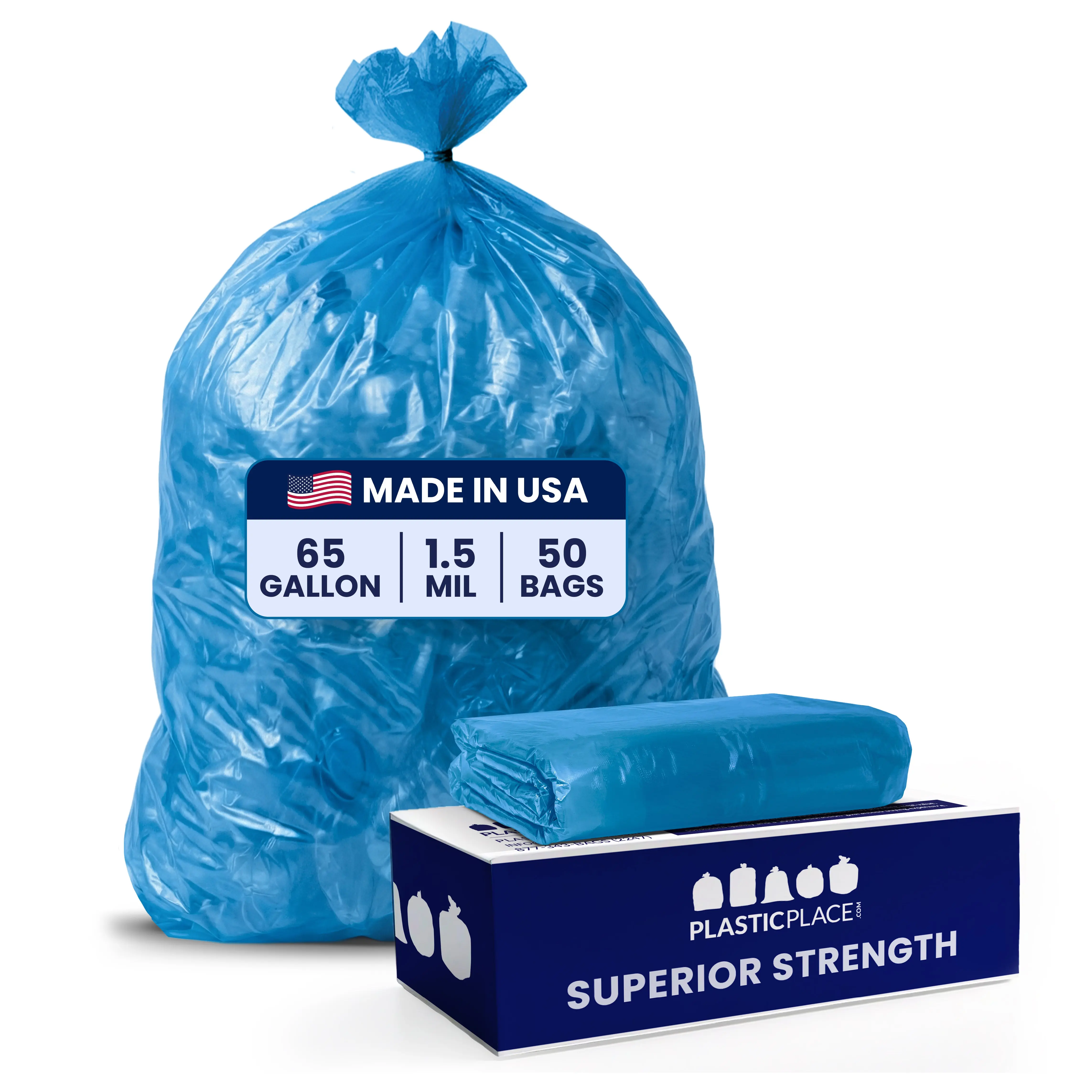 65 Gallon Recycling Bags - 1.5 Mil - 50/Case