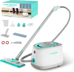 #SpringGlowUp HAUSHOF Steam Cleaner with 1.5L Large Tank and Wheels, 4 Bar Portable Steam Cleaner with 16 Accessories, 1500W Steamer for Car Detailing, Floor, Dirt, Grease, Grout