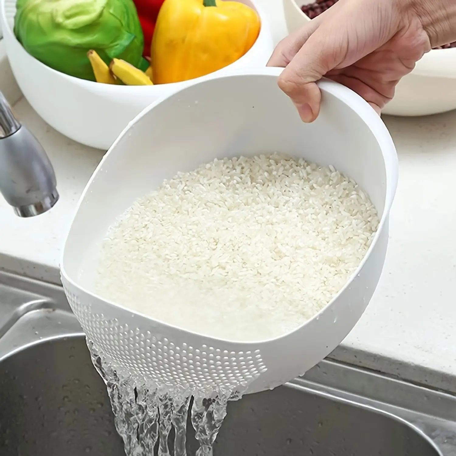HomeDailyEss Multi-functional rice washing basket, rice strainer, plastic draining basin, suitable for fruits and vegetables, kitchen accessory, Household kitchen supplies, Kitchen Colander