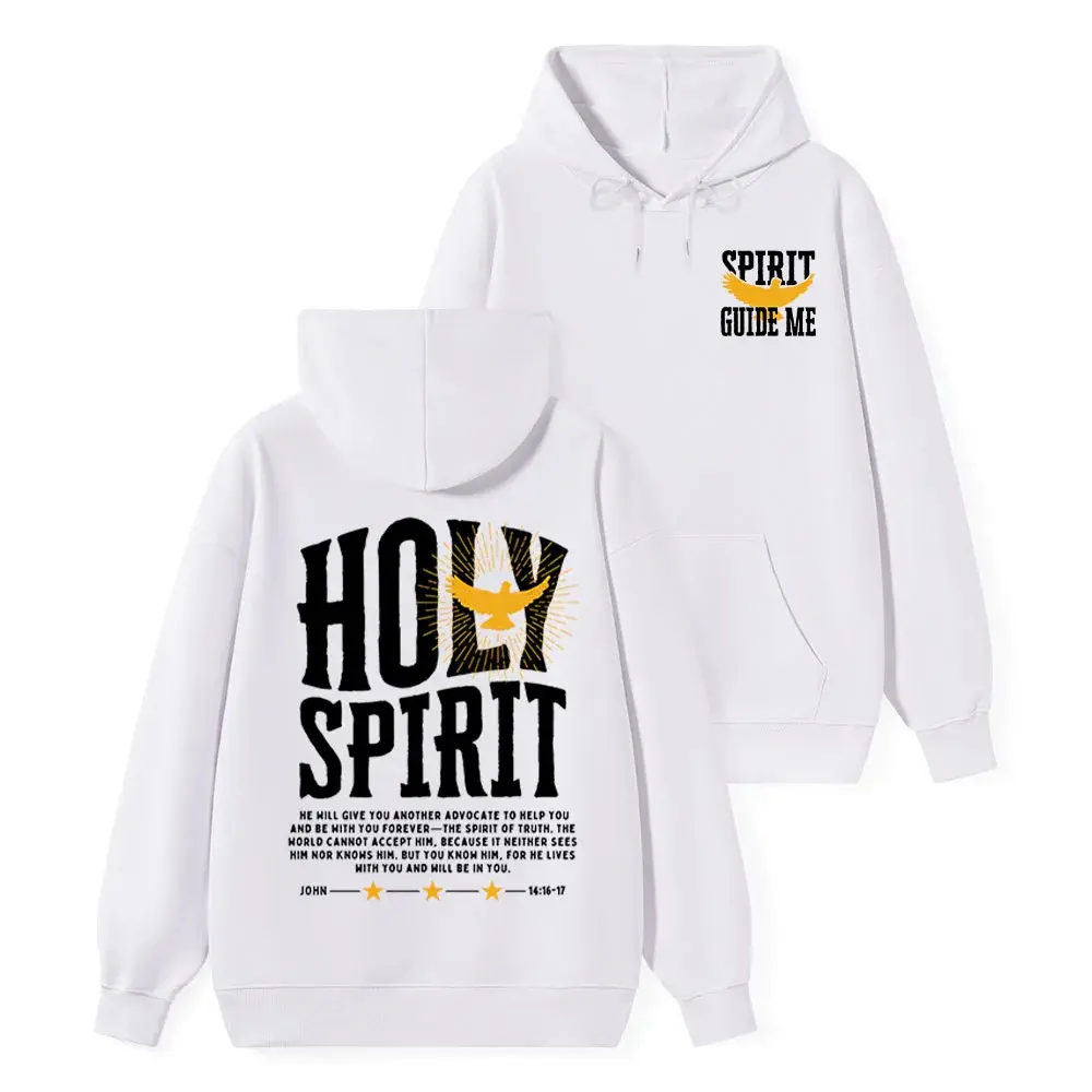 Holy Spirit Christian Hoodie Spirit Guide Me Dove Graphic John 14:16-17 Double Sided Print Unisex Faith Hooded Sweatshirt