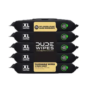 Dude Flushable Wipes, Extra Large Shea Butter Smooth Wet Wipes, 240 Count