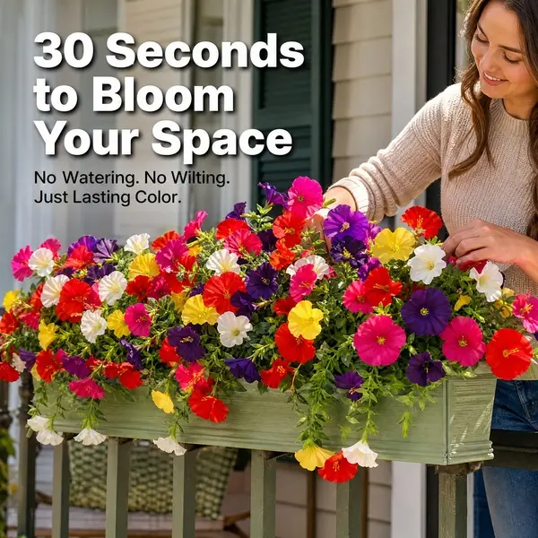 30-Piece Decorative Artificial Floral & Synthetic Greenery Set - 30-Second Bloom, Long-Lasting Vibrant Faux Flowers, No Watering, Non-Wilting, All-Season, Ideal for Window Planter Boxes, Balcony Decor, 30 Seconds To Bloom
