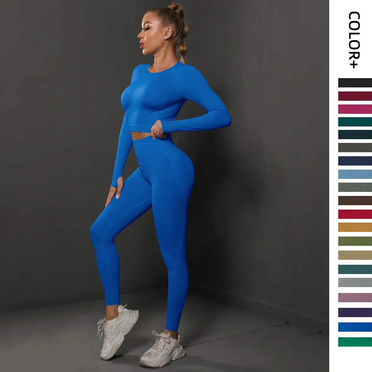 (New) In-stock seamless peach butt-lifting yoga outfit set, sports running fitness two-piece set for women