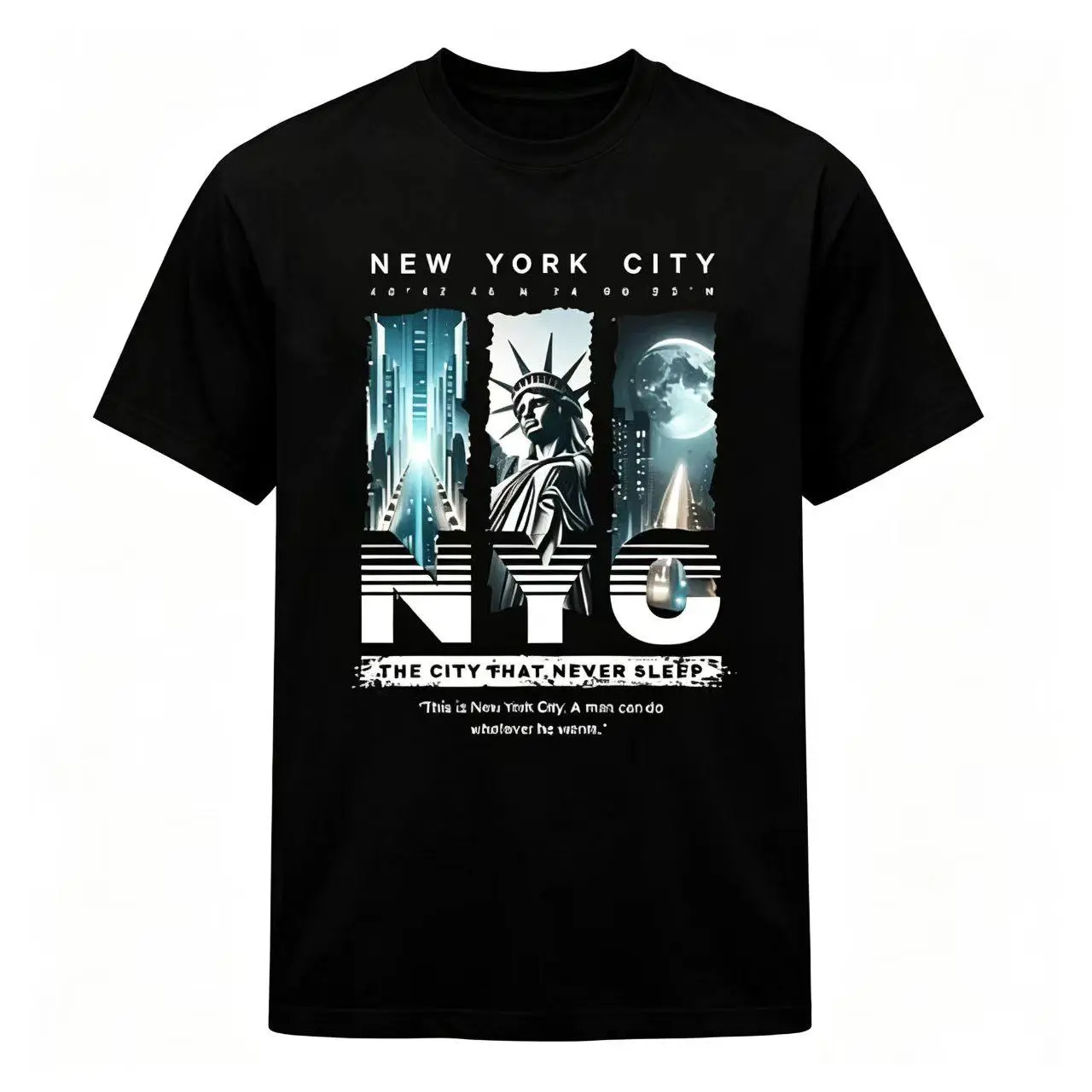 NYC New York City Skyline Statue Of Liberty The City That Never Sleeps Retro Urban Graphic T-Shirt (No Box Included)