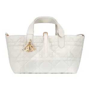 DIOR Quilted Leather Shoulder Bag with Metal Charm for Women in Cream
