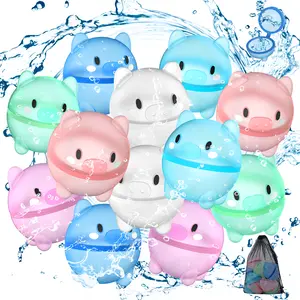 Summer Water Toy, Reusable Water Balloons 8/12/16 Pack, Cute Piggy Magnetic Water Balls for Kids & Adults, Quick Fill Splash Balls for Pool Party, Beach Party, Memorial Day Outdoor Games
