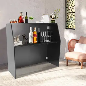 4' Folding Portable Event Bar with Top and Middle Shelves, Foldable Bartender Table Cabinet Station, Mobile Laminate Foldable Bar for Parties and Events