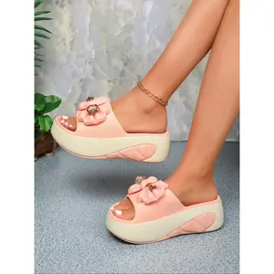 Women's Fashionable Bowknot Design Open Toe Slippers, Casual Comfortable Platform Slippers for Indoor Outdoor Wear, Non-slip Soft Slippers for Daily Wear, Slide Slippers