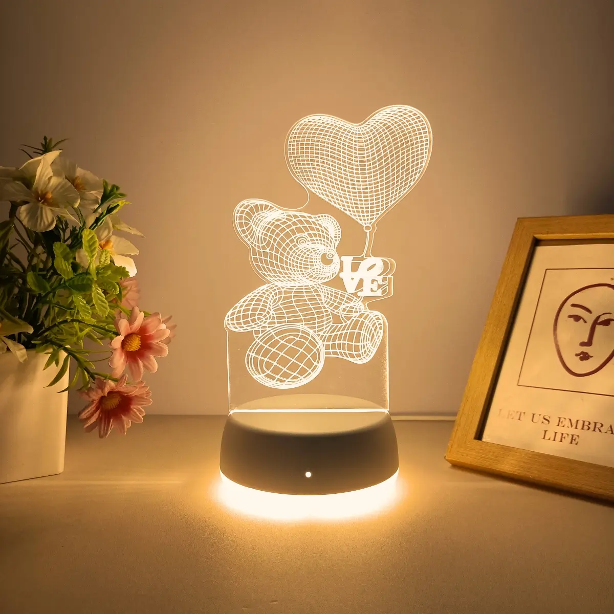 Cute Balloon Bear 3D Night Light, Warm USB Powered Led Lamp, Ambient Led Lighting, Switch Control, Perfect Gift for Bedroom & Living Room Decor, Atmosphere Light, Decorative Atmosphere Lamp