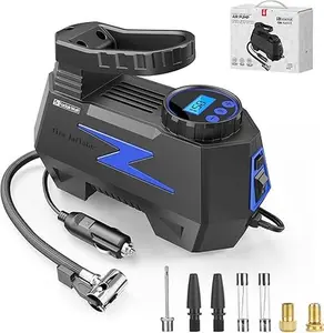 FadakWalt 12V Super Fast Tire Inflator Digital Display Portable Air Compressor with LED Light Auto Shut Off for Cars Motorcycles Bicycles Balls