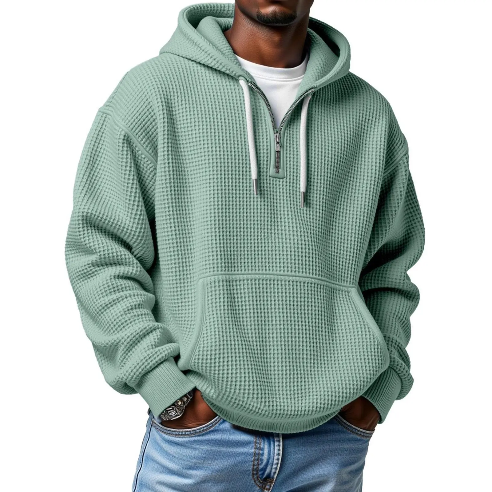 Men's Waffle Knit Texture Hooded Sweatshirt - Lapel Long Sleeve Pullover Casual Sports Style Soft Cozy Unisex Men's Wear Machine Washable Gifts for Him Daily Top Shirt Fashion Street Outfit Hoodies Polyester Alternative Fashion Men's Hoodies