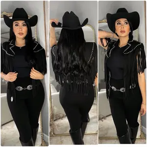 Suede Black Fringe Cape