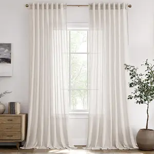 Cream Linen Curtains 84 Inch Length 2 Panels for Living Room Light Filtering Semi Sheer Back Tab Curtain Drapes for Bedroom Neutral Farmhouse Decor 84 Inches Long Natural Ivory Colored