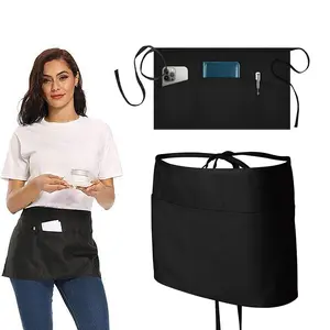 Solid Color Server Apron with Pocket, 1 Count Waiter Half Apron, Work Short Black Apron for Kitchen & Restaurant & Bar, Baking & Cooking Accessories