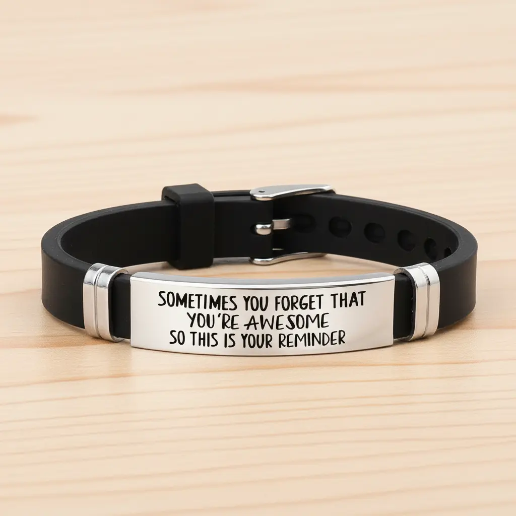 Unisex Adjustable Soft Silicone Inspirational Bracelet for Friends - Engraved Quote "Sometimes You Forget You're Awesome", Daily Encouragement Fashion Accessory for Daily Wear