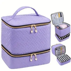 Fashionable Dual-Layer Quilted Large Capacity Makeup Bag, Efficient Storage for 30 Nail Polish Bottles & LED Lamp, Portable Gel Polish Organizer