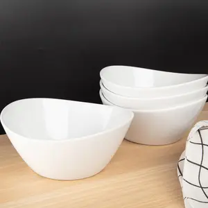 OUTGOODS 42oz Porcelain Bowls Set of 4, 8 Inch Serving Dishes, Large Oval Cereal Bowl, Ceramic Dessert Bowls for Salad Cereal Snack Soup Pasta Ramen, Dishwasher Microwave Oven Safe