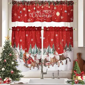 Christmas Kitchen Curtains 3 count Set, Christmas Valances for Windows, Winter Xmas Snowflake Kitchen Curtains for Bedroom Living Room Decor 36 Inch