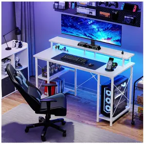 48-Inch Gaming Desk with LED Lights, Power Outlets, Monitor Stand, App-Controlled Features and Headphone Hook