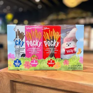 Chocolate Strawberry Cream Flavor Pocky Gift Box, 9 Boxes, 12.69 oz 【Includes a Stuffed Pocky Easter Bunny Keychain】