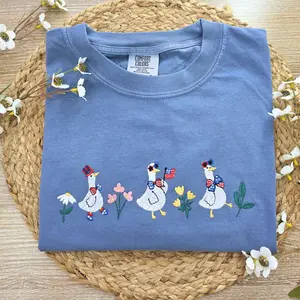 Embroidered Patriot Floral Goose Shirt, USA Shirt, 4th of July Embroidered Goose Shirt, Goose USA