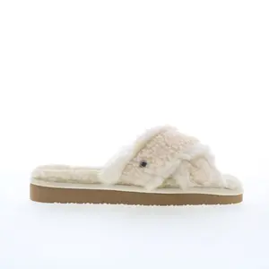 Minnetonka Teddy Crossband 5993104 Womens Beige Canvas Slides Slippers Shoes