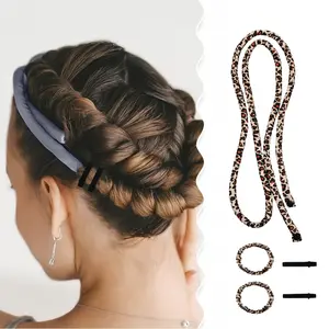 Heatless Hair Curling Set – With a 60-inch curling iron and 2 silk hair bands, 2 hair clips, this set allows your hair to maintain natural curls overnight, achieving a static-free and heat-safe hairstyle without the need for heating – Leopard Pattern
