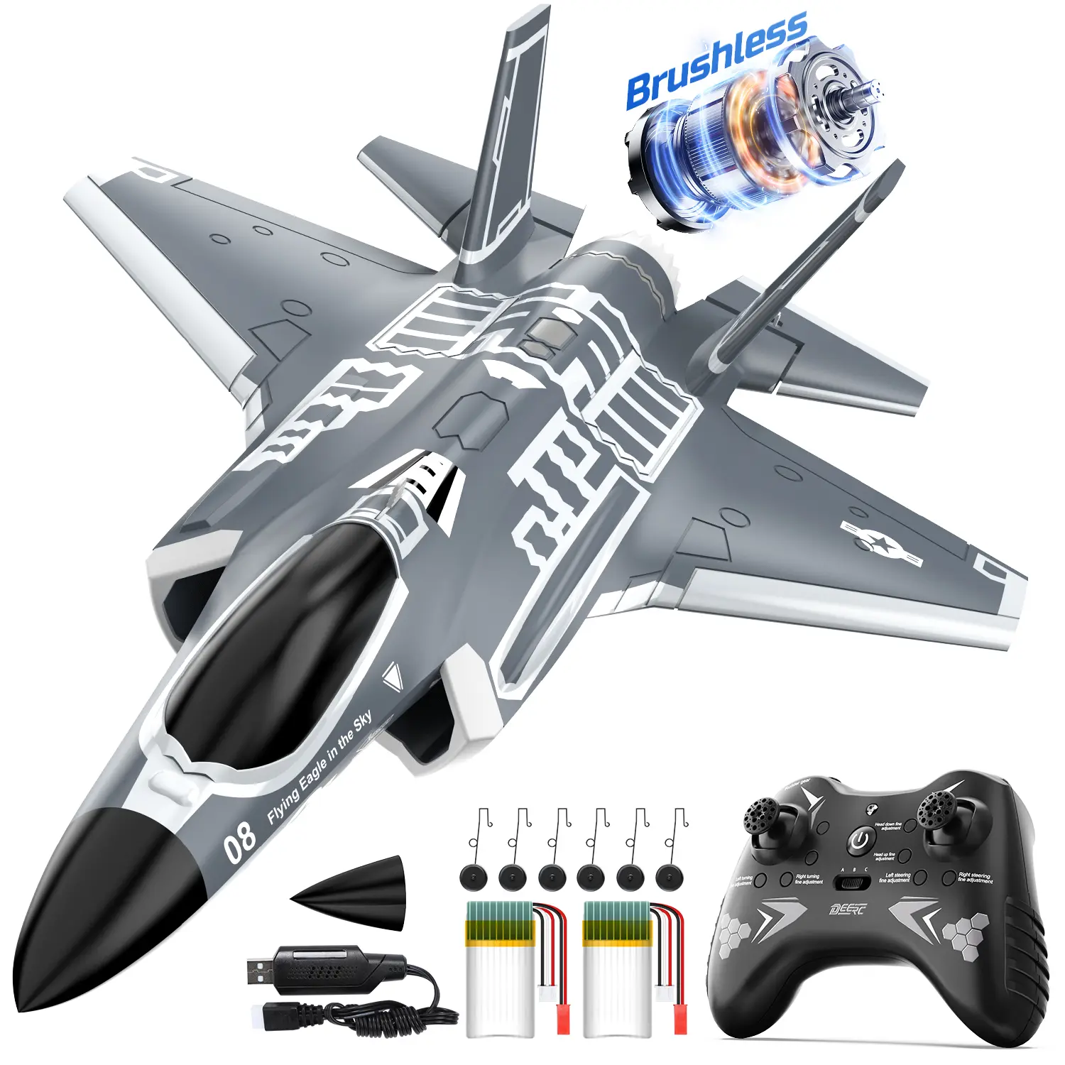 DEERC F35 4 Channel Brushless RC Plane for Adults Remote Control Airplane Ducted Fans Fighter Jet,2.4GHz 6-axis Gyro Stabilizer RTF Hobby Glider Aircraft Plane Easy to Fly for Advance Player Thrust Aerobatics
