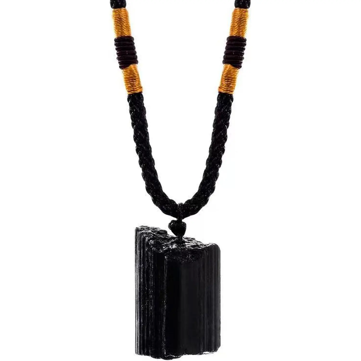 Protection Stone Necklace Natural Raw Tourmaline Stone Wand Pendant Necklace Black Gemstone Charm Necklace Amulet Adjustable Rope for Daily Use, Christmas Gift , Xmas Gift