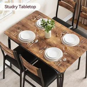 Dining Table Set for 4, Farmhouse Kitchen Table and Chairs, 5 Piece Kitchen Dining Room Table Set,Wood Modern Rectangle Dinner Table With Upholstered Seat,Industrial Dinette Furniture Design
