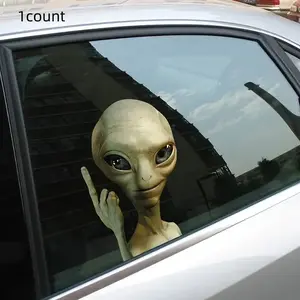 Alien Waving Car Sticker, Ufo Theme Reflective Feature Motorcycle & Electric Vehicle Decal, Pe Material Waterproof Heat Resistant Body & Fuel Cap Adhesive, Car Decals, Motorcycle Stickers
