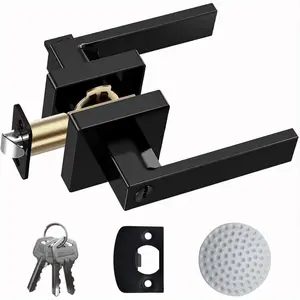 Matte Black Door Handle Heavy Duty, Keyed Alike Entry Door Lever, Door Knobs with Lock and Key, Square Door Lever for Bedroom, Bathroom and Front Door