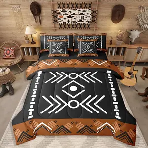 Feelyou 7-Piece Western Aztec Bed Sheet Set - Southwestern Geometric Decorative Bedding Set with Native American Navajo Comforter for Boys, Teens, Bed Sets