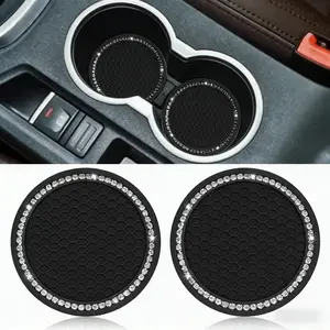 Car Cup Holder Coaster, 2 Pack Universal Bling Vehicle Insert (2.75" Diameter), Crystal Rhinestone Car Interior Accessories