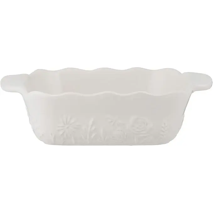 Classic Square Stoneware Baking Dish - British Kitchenware, Floral Embossed, Cream Finish, Durable, Oven-Safe, Dishwasher-Safe, Square Shape, Multi-Use for Everyday Home Cooking