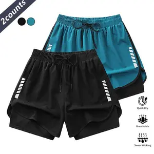 2PCS Men's 3" Solid 2-in-1 Quick-Dry Workout Shorts, Moisture-Wicking, Minimalist Style, Ideal for Outdoor Activities, Quick Dry & Breathable - Runningshorts breathable comfortable short
