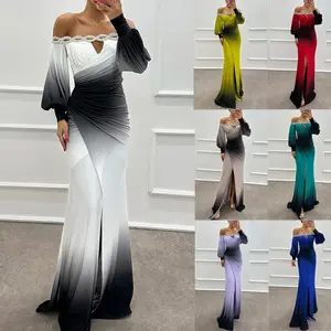 Fashion Sexy One Shoulder Printed Women's Party Dresses Spring And Autumn New Long Sleeved Slim Elegant Ladies Party Dress 2025