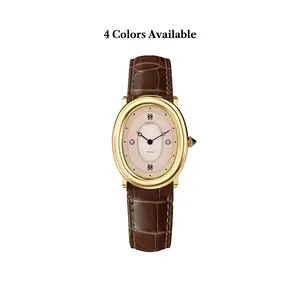 PASCAL Oval Bubble Diamond Watch Vintage Oval Leather Watch with Lab-Grown Diamonds for Women