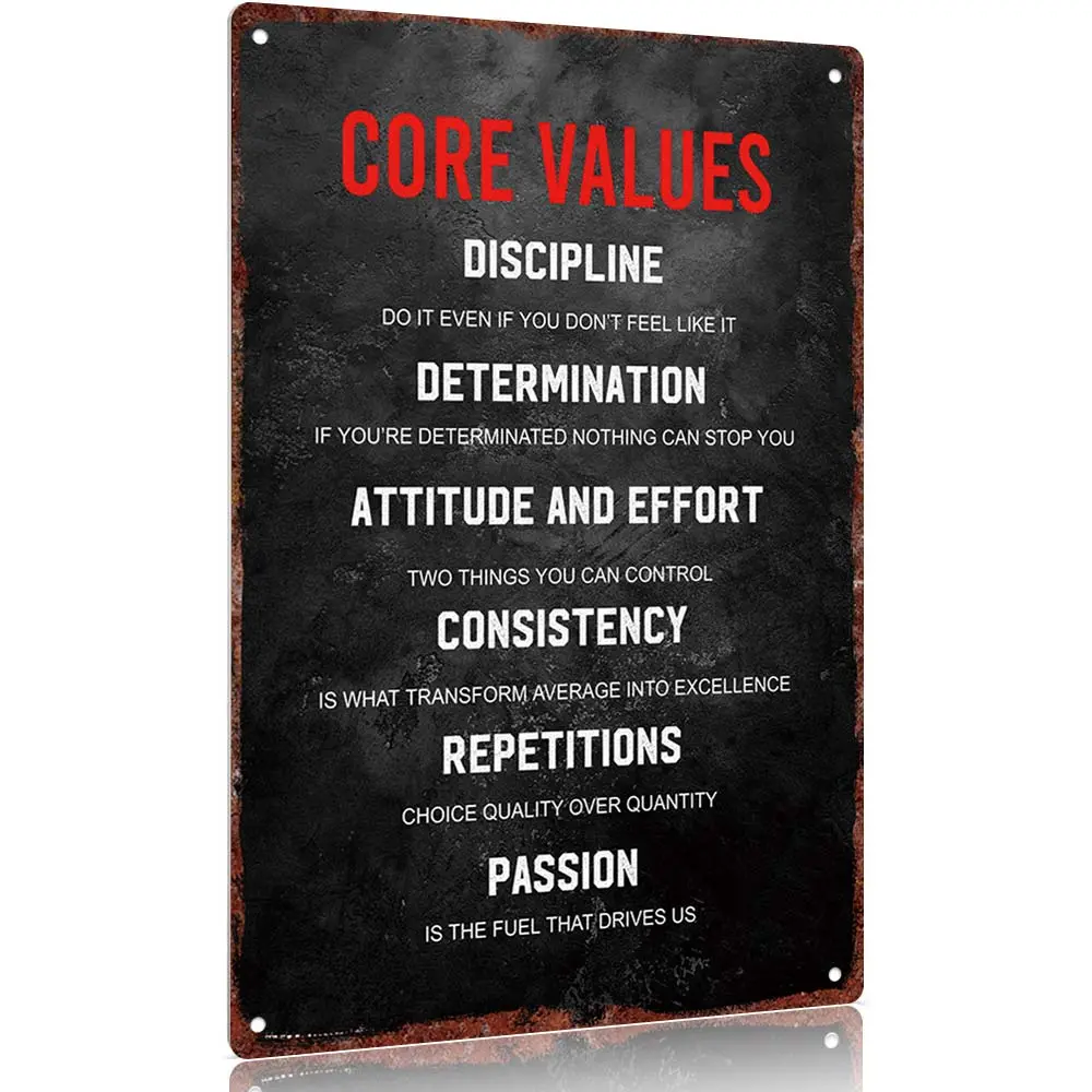 12x8 in Black Vintage Metal Aluminium Core Inspirational Wall Decor Sign - Fade Resistant Hanging Plaque with Discipline, Determination, Consistency Quotes for Home, Fitness Gym Workspace (Room Decor)